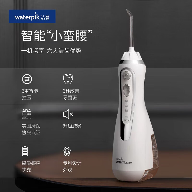 洁碧（Waterpik）便携式电动冲牙器清洁口腔洗牙器洁牙器去牙结石实用手持家用立式防水正畸小蛮腰GS9L