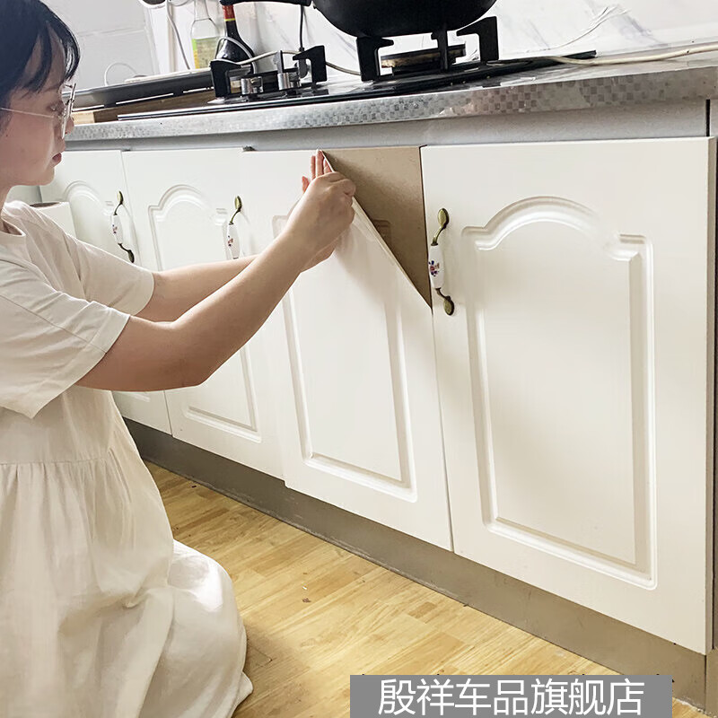 萌依兒廚柜貼  廚柜貼紙柜門防油烤漆家具翻新衣柜貼膜桌面自粘加厚防的 米白亞光(磨砂面)60CM寬*3米長 大
