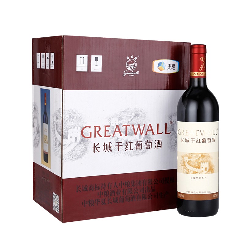 长城（GreatWall）红酒中粮长城干红葡萄酒华夏葡园清新赤霞珠 750ml*6 整箱装