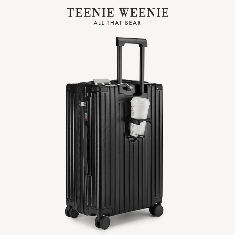 Teenie Weenie小熊行李箱男女学生拉链万向轮拉杆箱TW扩容大容量旅行箱子皮箱 经典黑-扩容多功能款 26英寸-长途旅行