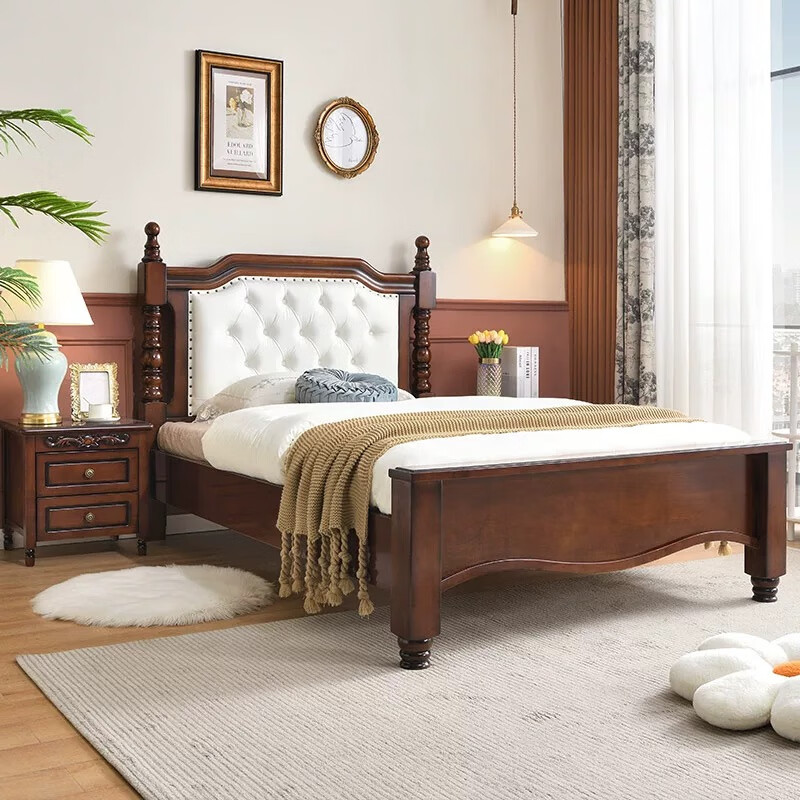 伊朵云美式乡村复古单人床1.35米1米小户型老人小孩带软靠包1.