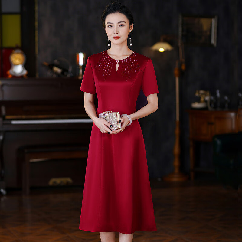 德朔婚礼妈妈装高档礼服夏季精致结婚旗袍女中年妈妈宴会晚连衣裙高贵