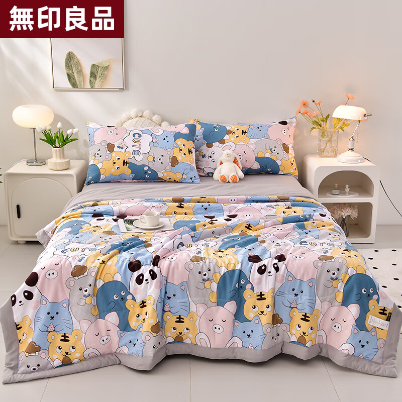 无印良品54 夏被母婴水洗棉大豆纤维夏被 空调被 无甲醛无荧光无芳香胺 宠物王国 100*150cm 婴童款