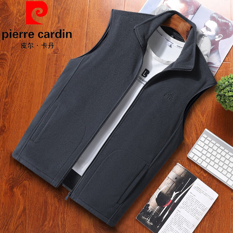 皮尔卡丹（pierre cardin）摇粒绒春秋季马甲外套新款男士立领无袖卫衣刺绣时尚运动服上衣服 NH-2199灰色 5XL 180-195斤