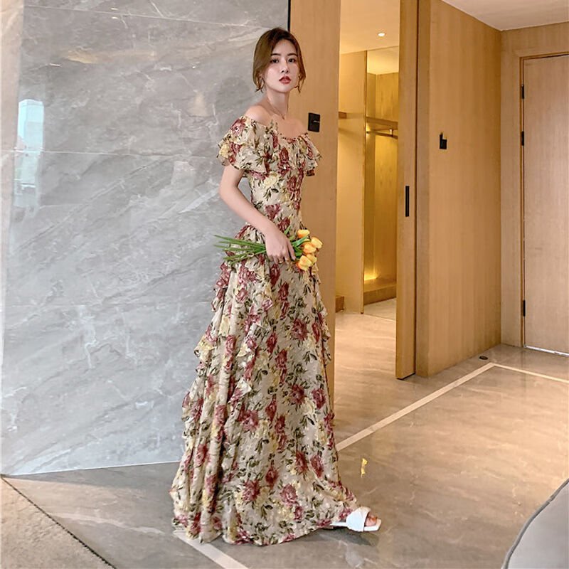 悠丛高个子170拖地到脚踝大摆超长款长裙连衣裙度假超仙碎花过膝长裙