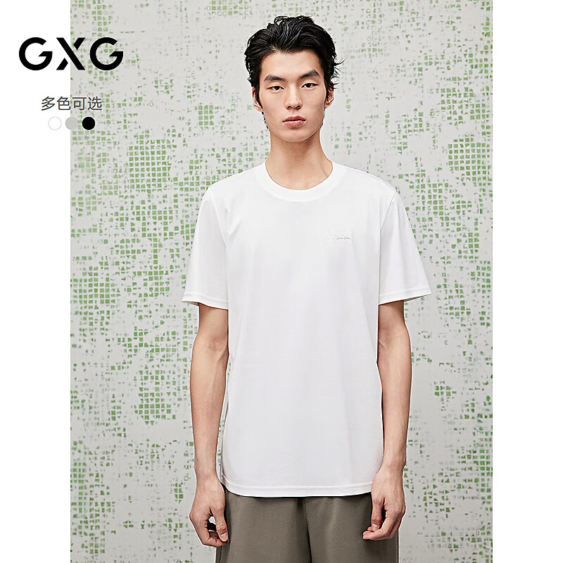 GXG男装 [商场同款]圆领T恤简约短袖针织25夏新品G25X442138 白色 S