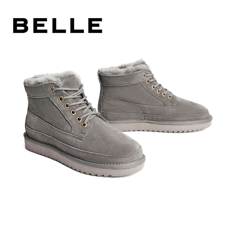 百丽户外雪地靴男士冬季日常穿搭东北靴舒适休闲短靴加绒A0602DD1 灰色 43