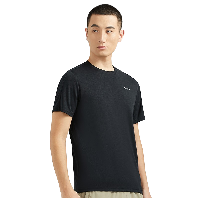 探拓（TECTOP）户外圆领短袖T恤女士运动健身夏季轻薄透气打底t恤男女情侣 男款黑 XL