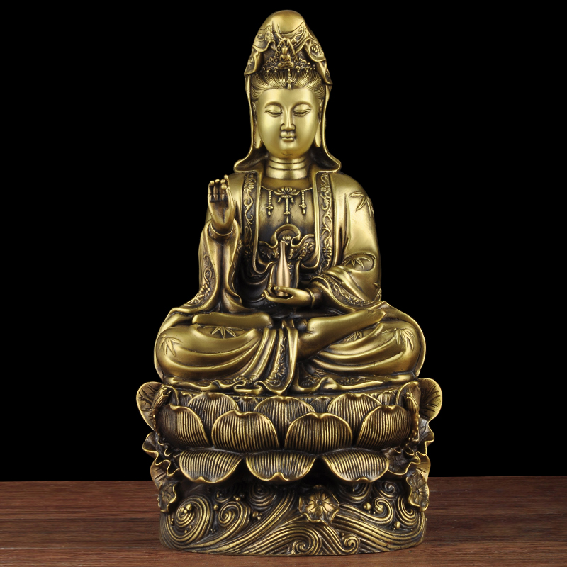 净艺坊 全铜观音莲花坐像摆件南海观世音菩萨家用观音像寺庙佛堂供奉