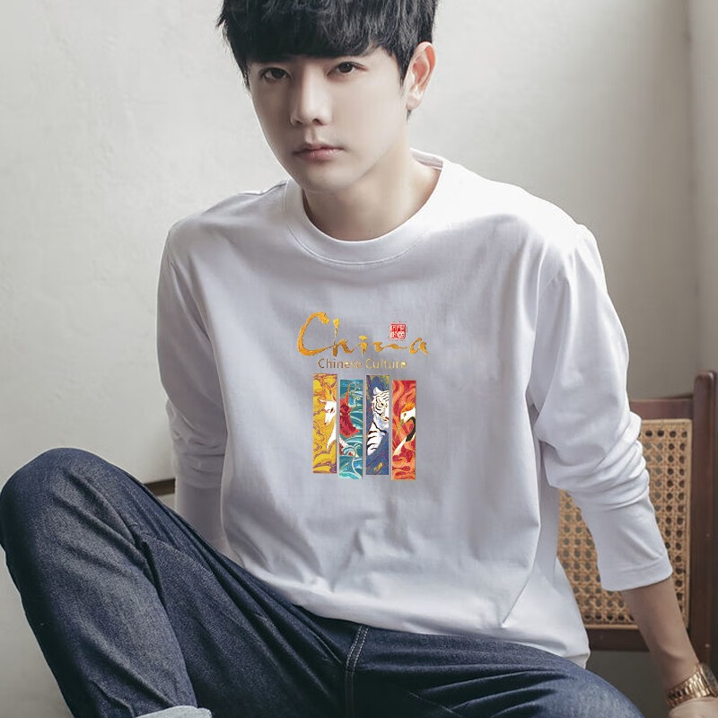 t恤长袖t恤男打底衫纯色内搭上衣打底圆领宽松纯棉长袖男士黑色 款式1