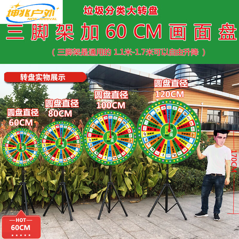 賀楊喻垃圾分類抽獎轉(zhuǎn)盤幸運大轉(zhuǎn)盤社工社區(qū)游戲道具活動立式戶外活動 【垃圾分類】60cm直徑轉(zhuǎn)盤全套