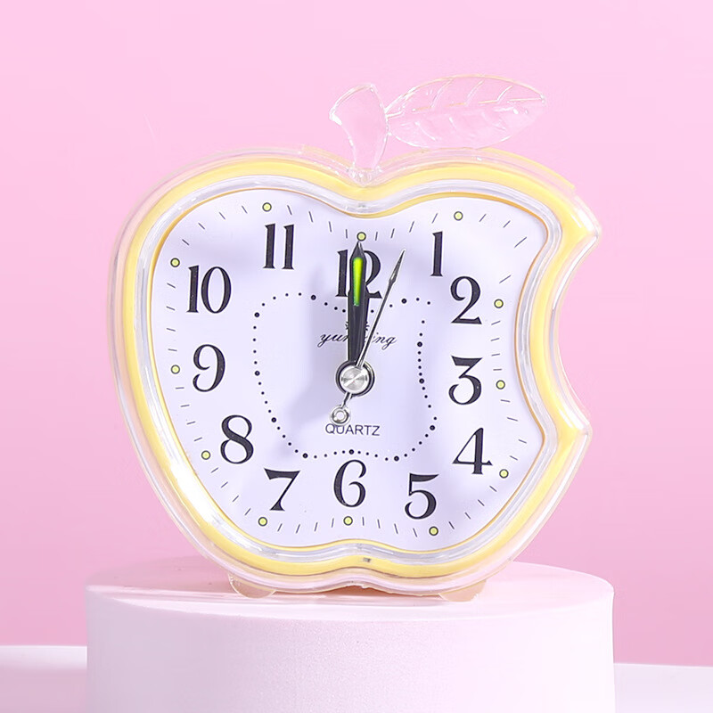 oruss闹钟苹果造型学生用床头儿童专用简约可爱卡通男女静小时钟 黄色