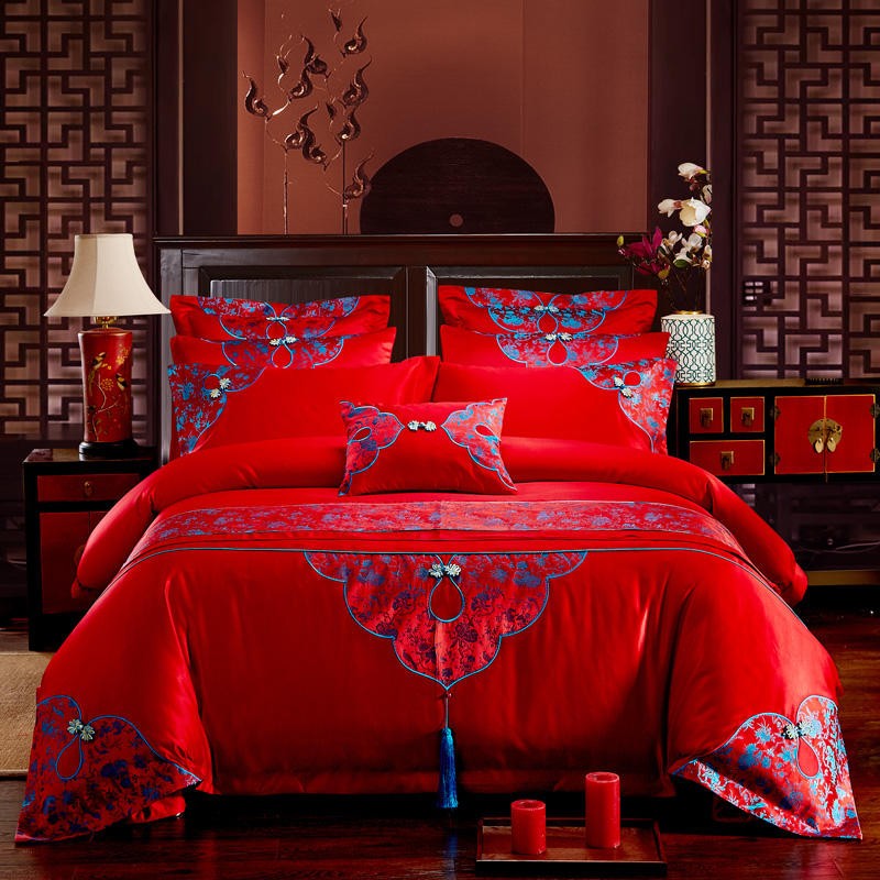 麦琪娜 床上用品四件套婚庆四件套大红浪漫结婚四件套礼品四件套 十里