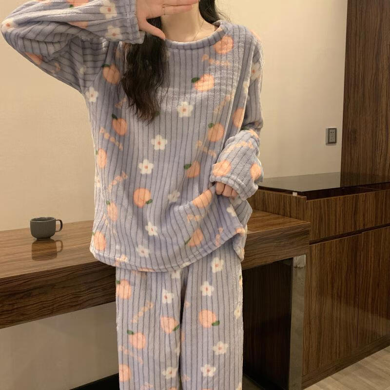 兰缦尼 珊瑚绒套装女士可外穿日系甜美可外穿圆领保暖睡衣套装女 蓝色 均码(建议80-140斤)高性价比高么？
