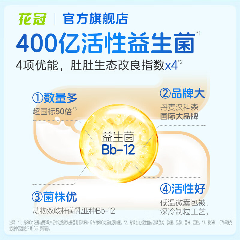 花冠花冠与爱三段奶粉婴幼儿营养配方含6种HMO活性益生菌奶粉12-36月 三段 800g*2罐装