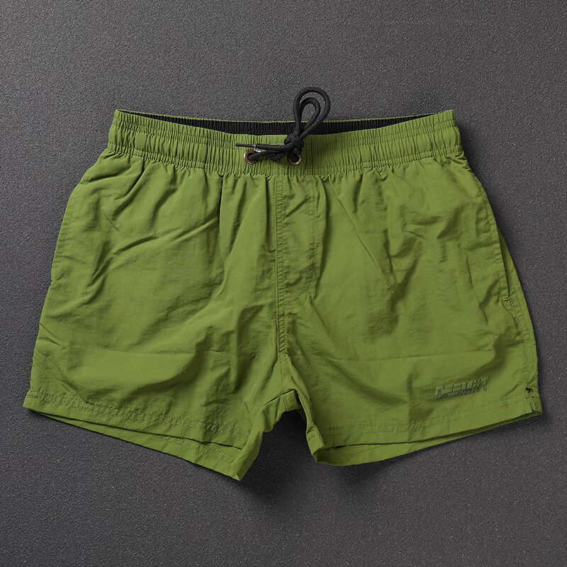 休闲运动短裤三分裤男生纯色简约基础款速干可下水沙滩裤度假 军绿色