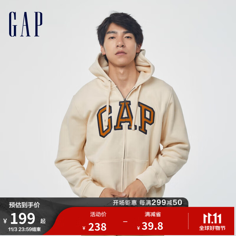 Gap男女装秋季LOGO碳素软磨抓绒卫衣461135情侣装运动休闲外套 奶油米色 185/104A(L)怎么样,好用不?