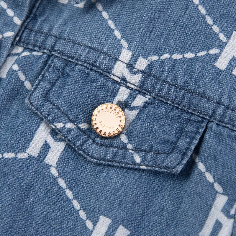 哈吉斯（HAZZYS）品牌童装女童连衣裙秋新品柔软舒适翻领简约甜美牛仔长袖裙 蓝牛仔 165