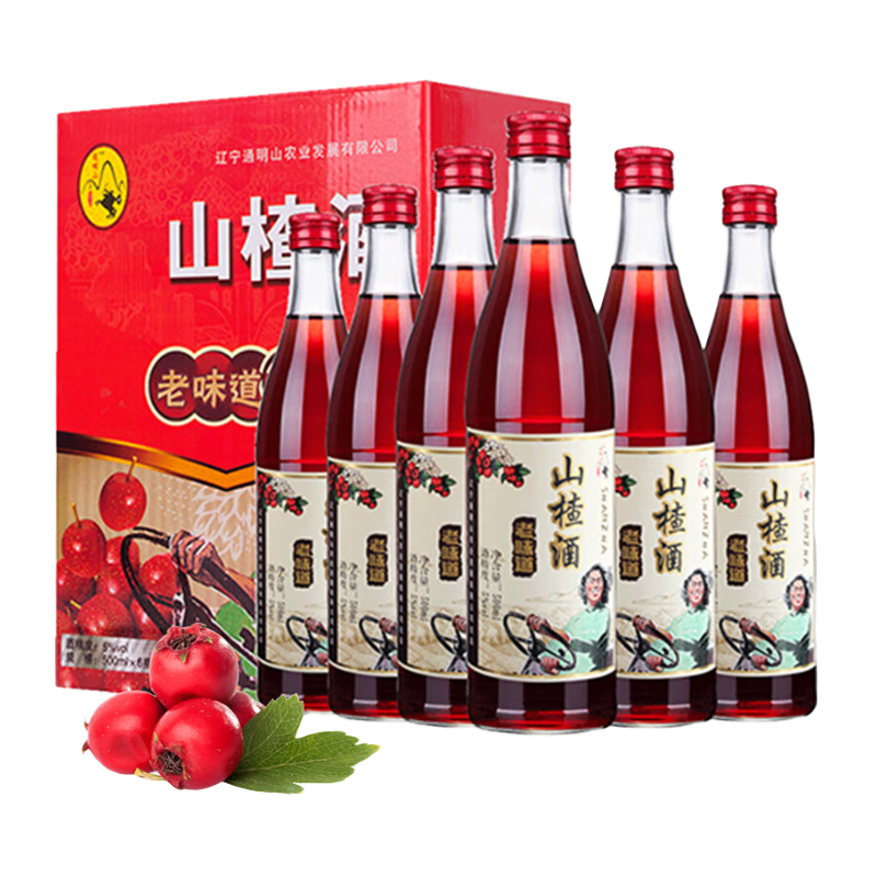 通明山 老味道水果雞尾酒 東北特產(chǎn) 低度微醺甜酒 禮盒送禮 5度 山楂酒 500ml*6瓶 整箱裝
