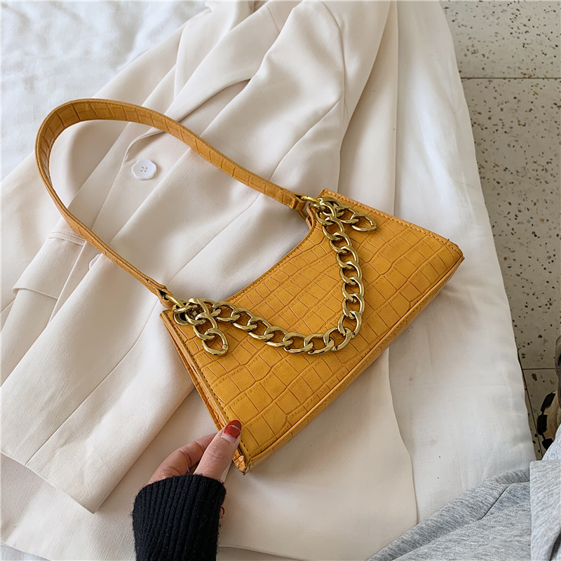 复古小包包女包2021流行新款潮网红单肩腋下包ins百搭女士手提包 黄色
