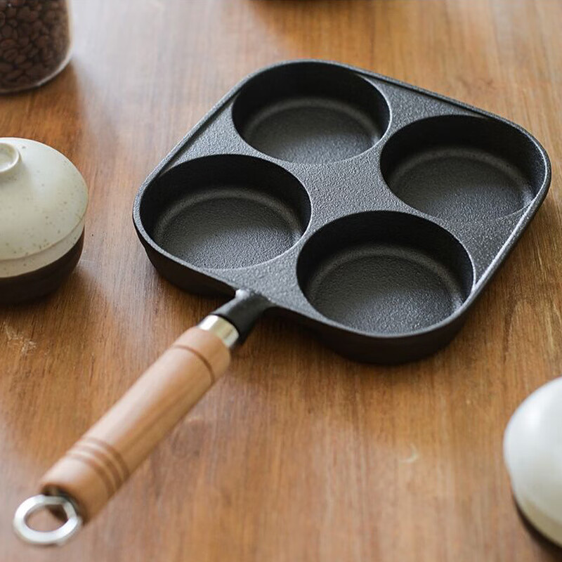 四孔煎蛋锅鸡蛋汉堡锅铸铁煎锅模具家用早餐通用无涂层平底不粘锅 17cm 方形四孔【】