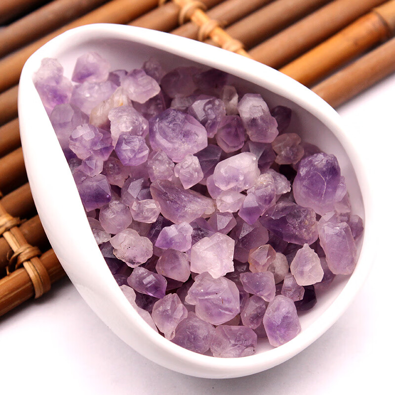 水晶碎石天然紫水晶单尖晶体小颗粒碎石摆件鱼缸石头原石原矿 精装100