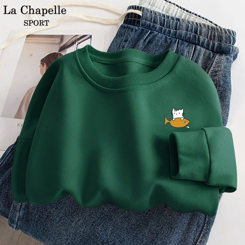 女秋季薄款休闲通勤百搭圆领无帽显瘦运动上衣女 墨绿色(猫猫鱼胸标)