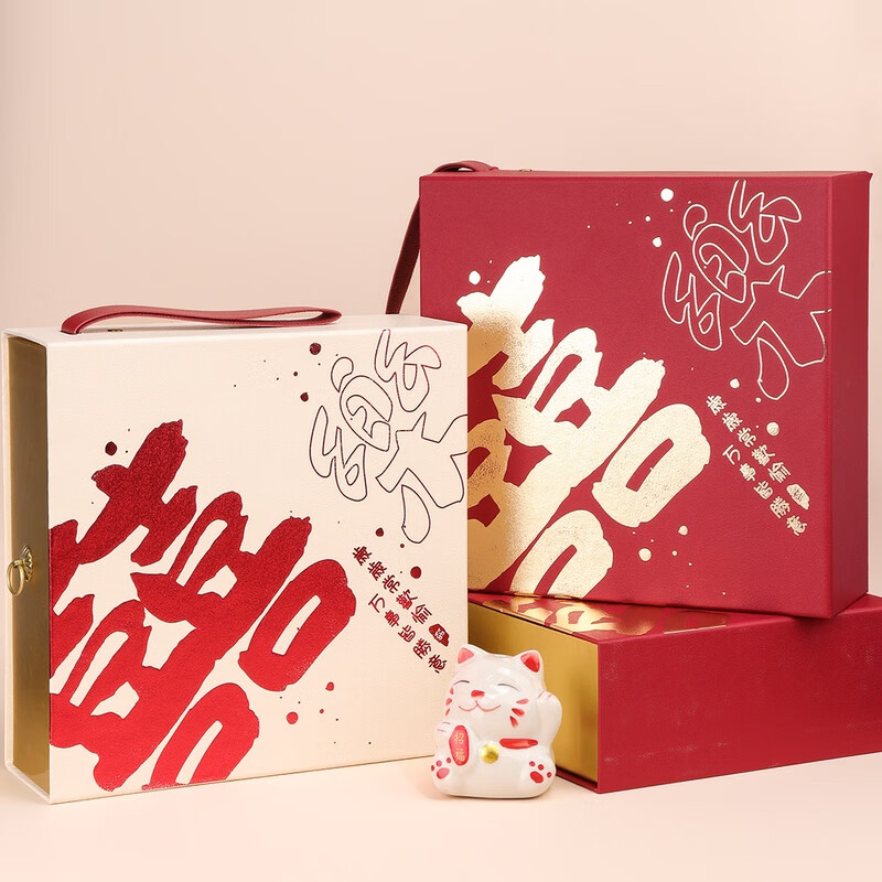 糖结婚牡丹喜盒装糖果高档伴手礼回礼礼包专用 喜乐年华红(235258cm)