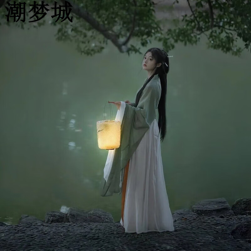 潮梦城弹古筝的古装衣服汉服女装魏晋制南北朝交领齐腰大袖衫古风仙