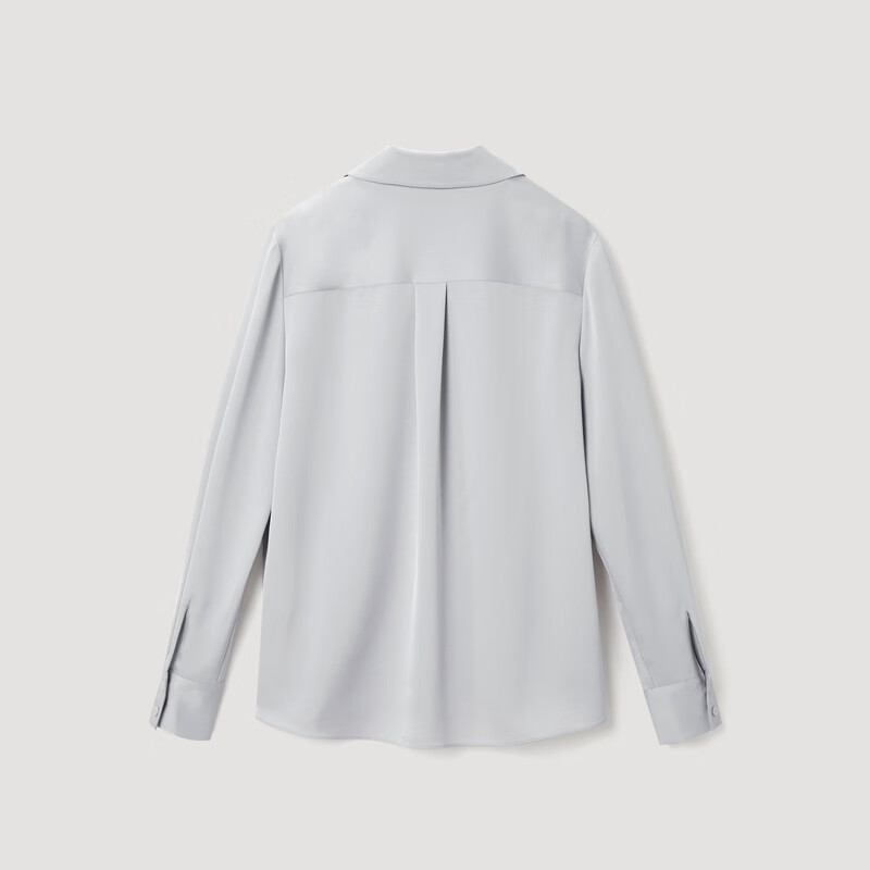 OVV春夏热卖女装优雅缎面醋酸经典翻领长袖衬衫上衣 银色(净色)A2 S