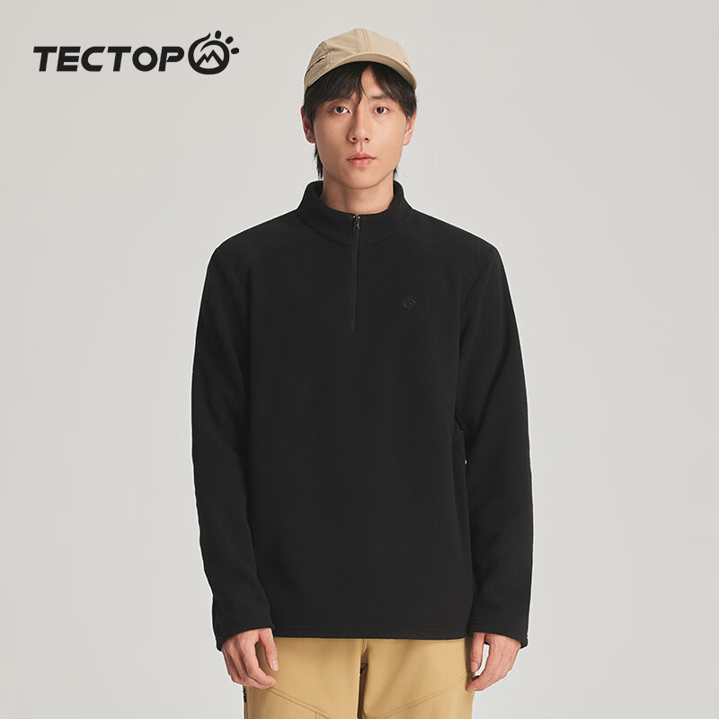 探拓（TECTOP）户外抓绒衣男女半开衫加厚保暖卫衣外套2024秋冬摇粒绒内搭打底衫 男款经典黑/经典黑 S
