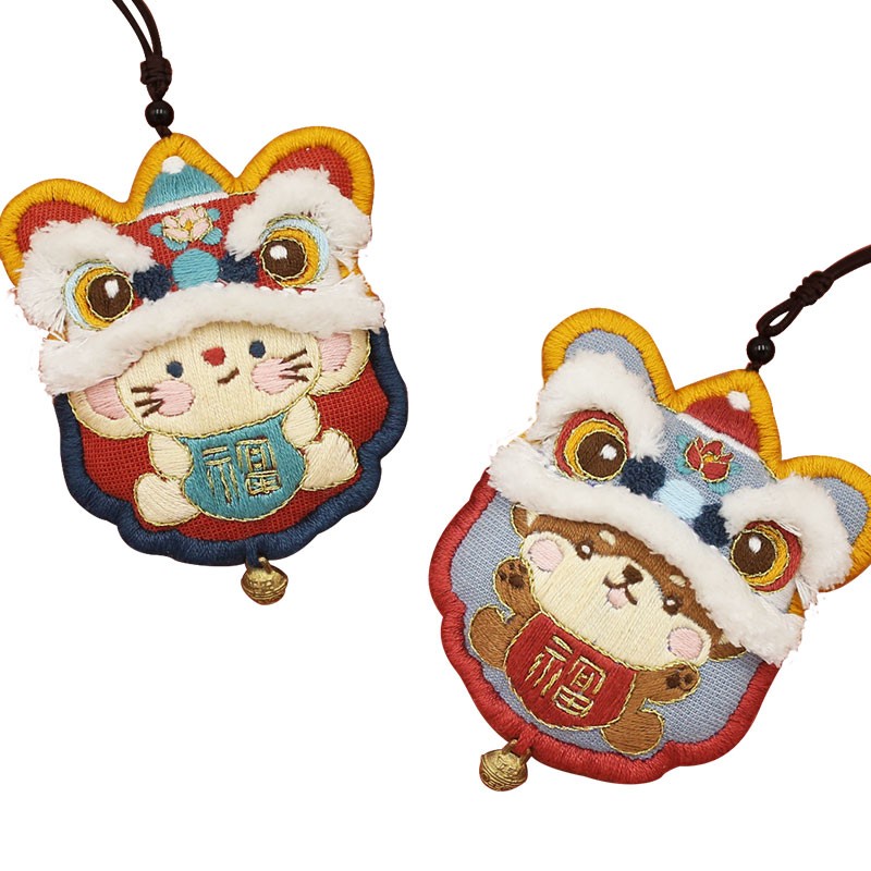 哈尼手工（HoneyDIY）哈尼 醒狮平安符diy护身符十字绣汽车手工自绣送男友平安符 鸡年年挂绳款含薰衣草绣绷礼盒