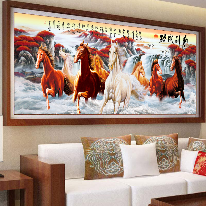 呦卿新款5客厅钻石画马到成功特大八骏图满钻八匹马八马俊图 满钻全贴
