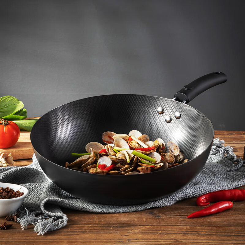 爱仕达asd 炒锅不粘锅304不锈钢蜂窝平底炒菜锅 不沾少油烟可铁铲翻炒