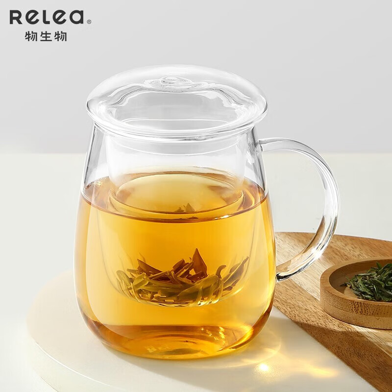 物生物（RELEA）玻璃杯茶杯茶水分离泡茶水杯玻璃杯子玻璃冷水壶 大蘑菇-500ml