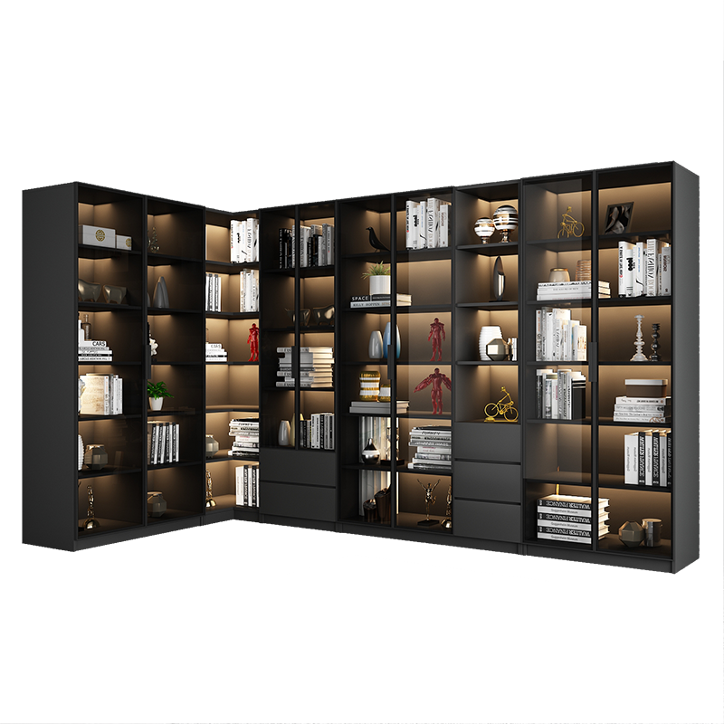 爱沐歌 书柜可定制轻奢带玻璃门书柜现代简约组合书架客厅落地靠墙储物柜展示柜子 单门40x32x200cm 包安装