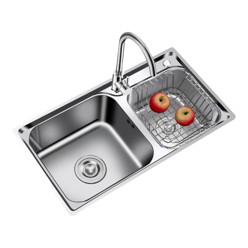 卓浴水槽雙槽304不銹鋼廚房灶臺洗菜盆洗菜池洗碗池一體盆臺下盆水盆 【304】尊享版71*38水槽套裝配角閥