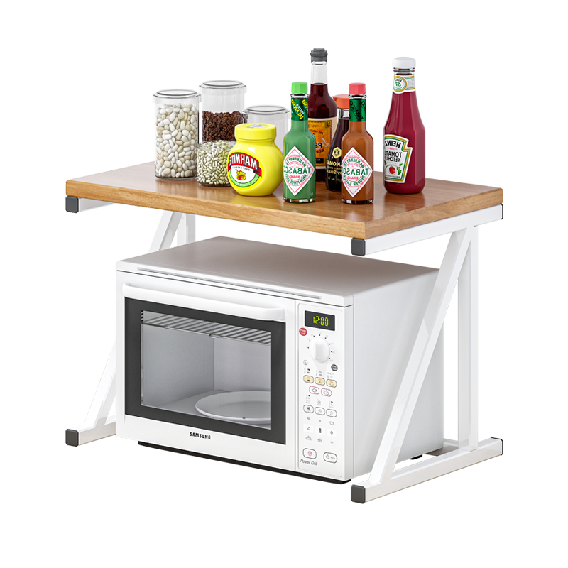 思故轩 厨房置物架落地多层收纳架层架台面双层烤箱架子厨房用品微波炉置物架货架厨房收纳Z902 北欧胡桃