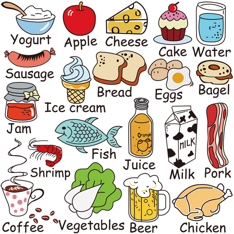 教室家具墙贴画儿童动物冰箱食物海报墙壁启蒙中英语英文单词贴纸 20