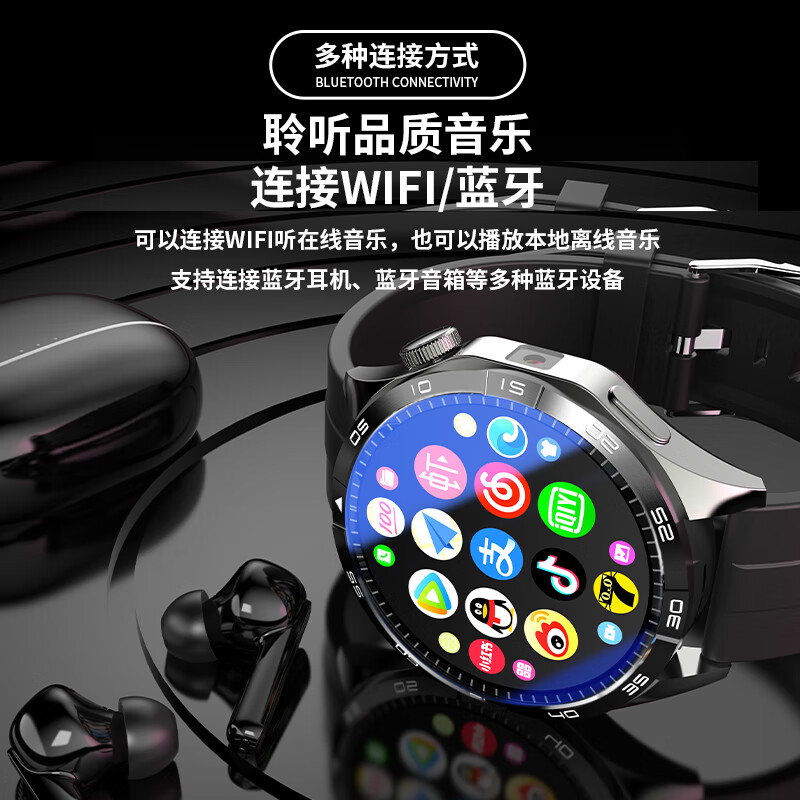 莱思帝电话手表初高中学生可用插电话卡WiFi任意下载APP高清摄像头拍照视频通话离线听歌支付远程禁用 黑色 APP任意下载-高清视频通话