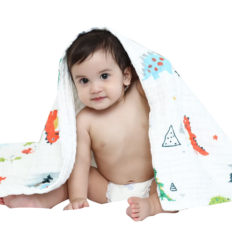 优米熊 浴巾纯棉6层儿童浴巾婴儿纱布毯子包被吸水速干大毛巾110*110cm