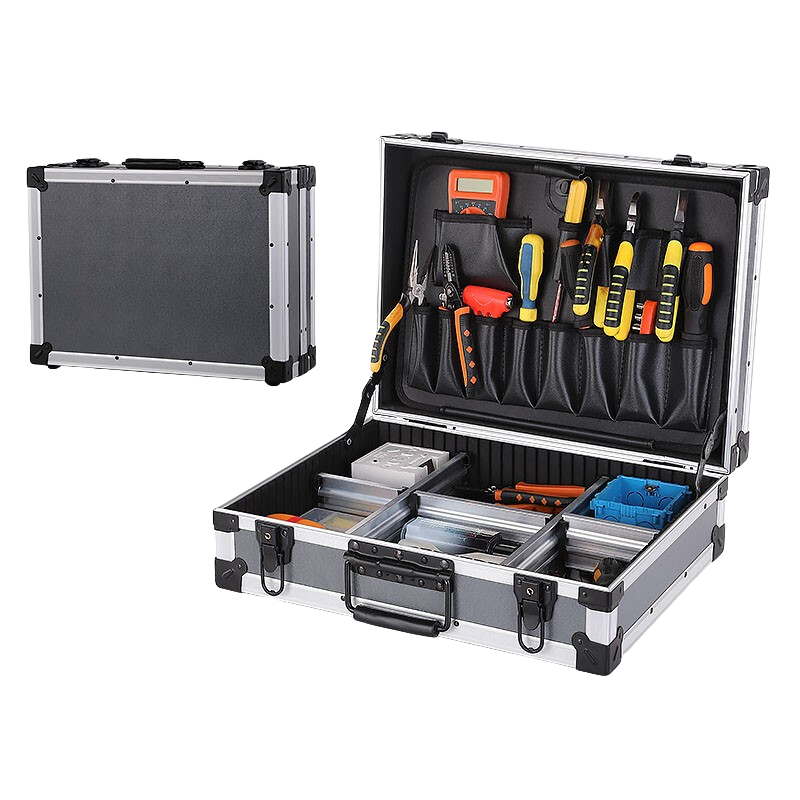 BORY鋁合金維修手提工具箱 多功能五金工具箱空箱 承重款小號灰色+鋁隔板+雙面板 加棉