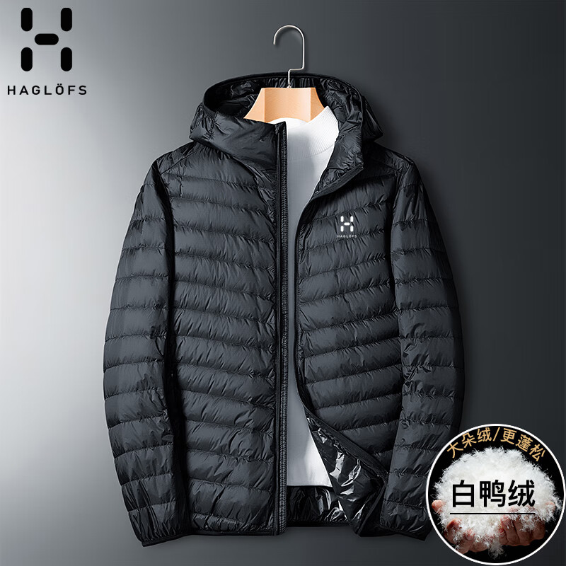 火柴棍火柴棍轻薄羽绒服男士2023秋冬季大码宽松防风保暖立领羽绒服外套 黑色连帽 m100-120斤