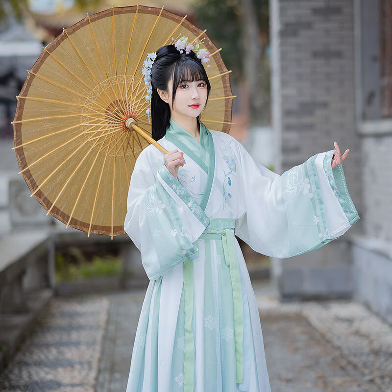 伊颜纯汉服女学生14岁青若原创古装三件套晋制齐腰交领襦裙成年人汉服