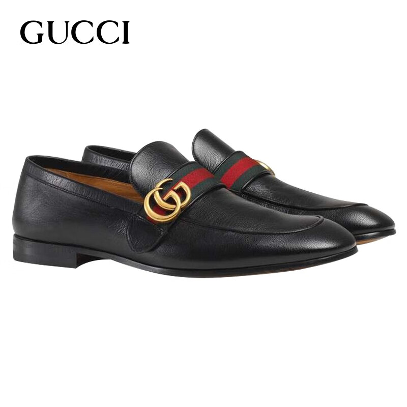 gucci 古驰 男鞋 奢侈品 男士双g黑色牛皮商务休闲皮鞋 黑色 4286093