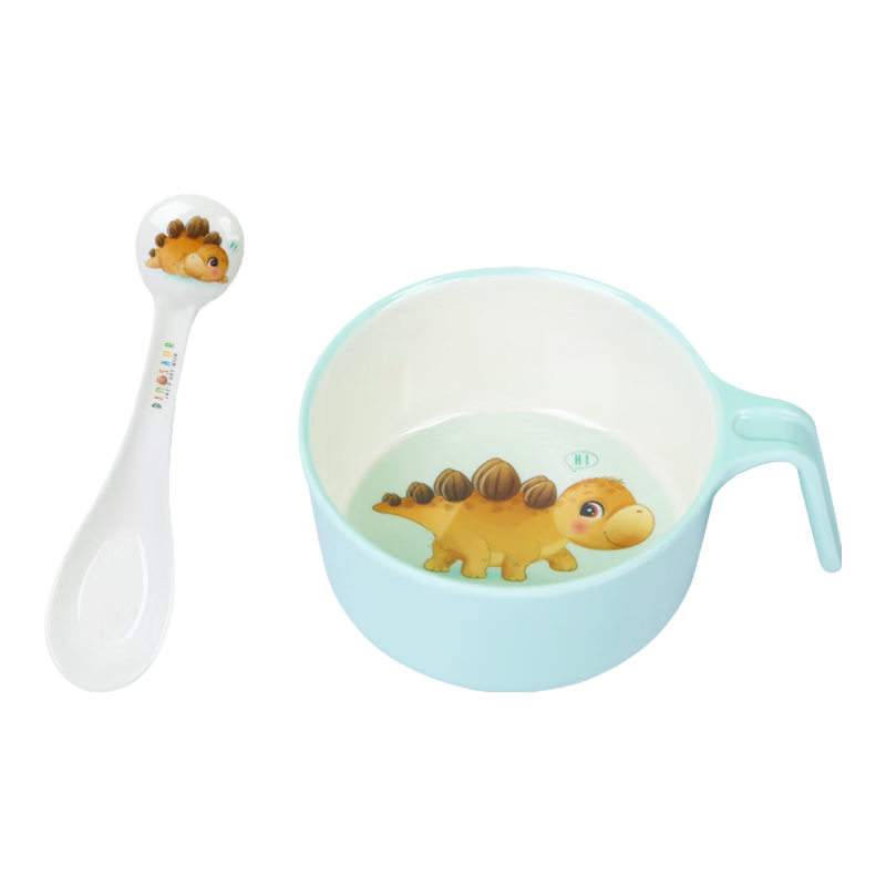五和（WUHE）輔食碗兒童餐具寶寶吃飯碗卡通帶手柄嬰幼兒碗耐樹脂食品級防燙 黃龍400ml+勺子