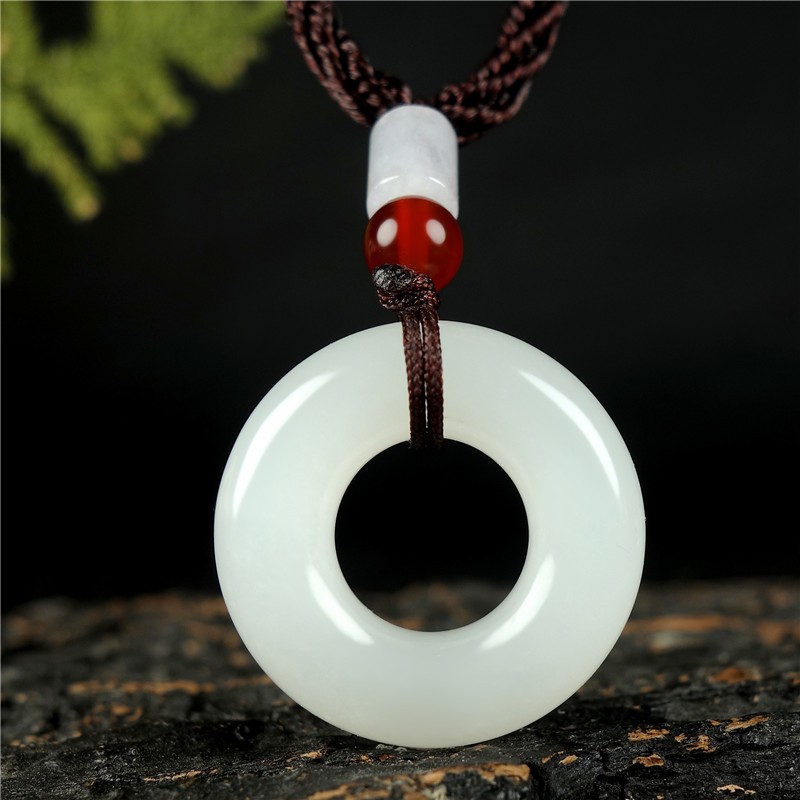 碧凤阁 新疆和田玉羊脂白玉平安玉环吊坠男女玉石圆环挂件项坠