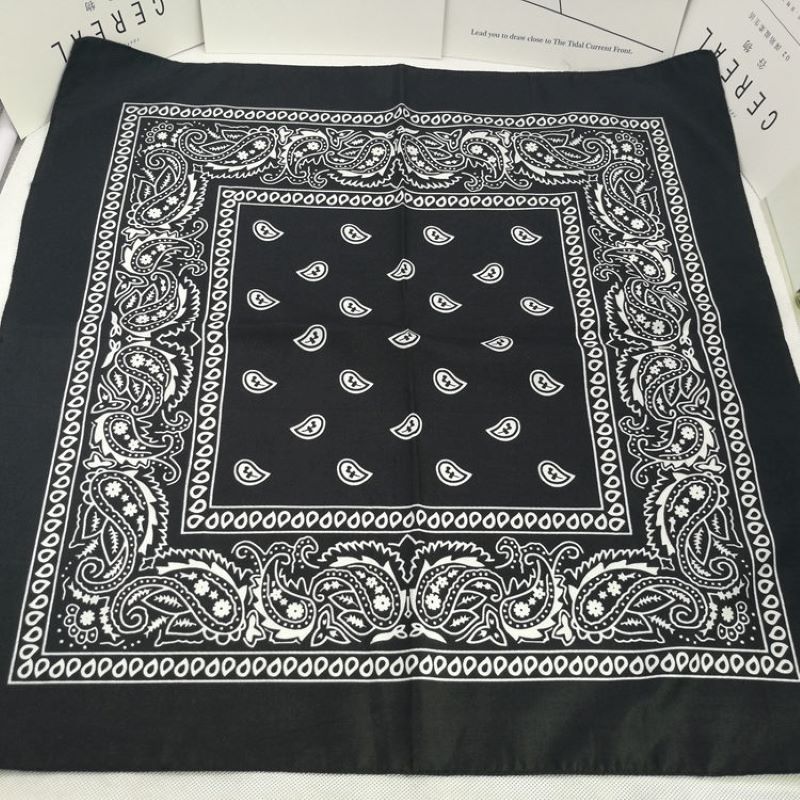 涤纶大方巾腰果花嘻哈头巾头巾街舞发带韩国时尚围巾围脖潮 黑色