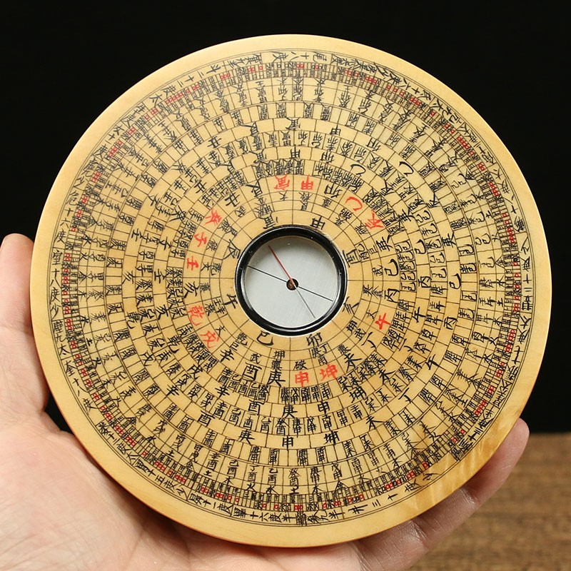 万安手工罗盘休宁徽盘手工实木罗盘高精度专业三合盘随身携带迷你五寸