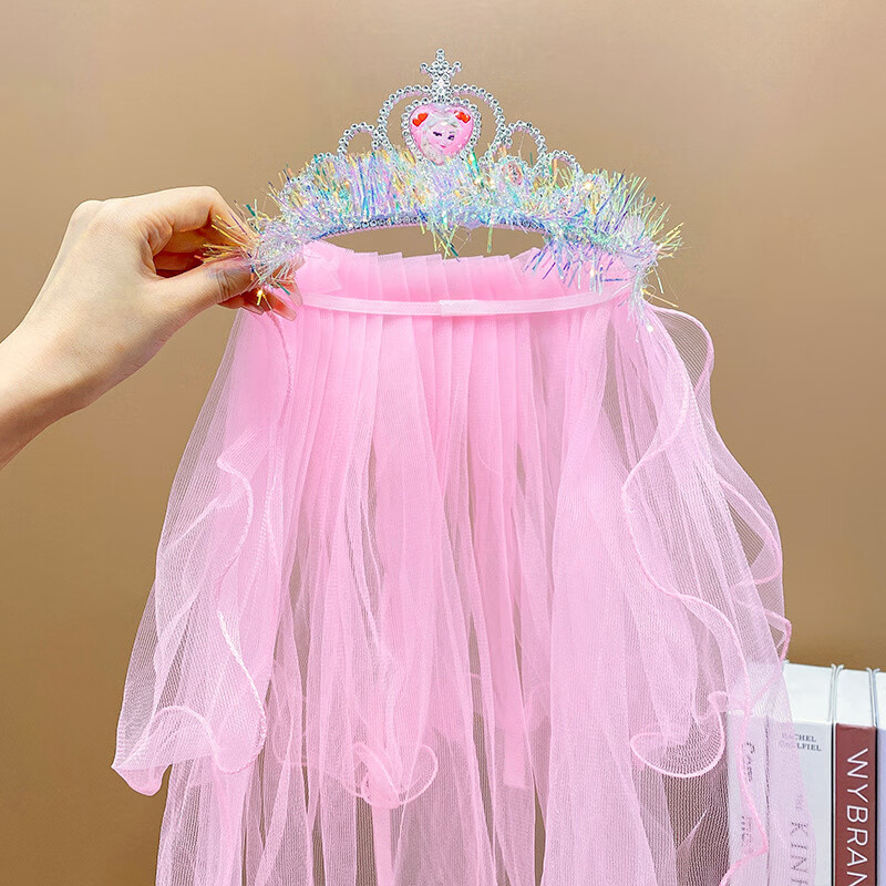 甜美公主宝宝表演披纱头纱冰雪奇缘头箍女童皇冠头饰 2#粉色皇冠金丝